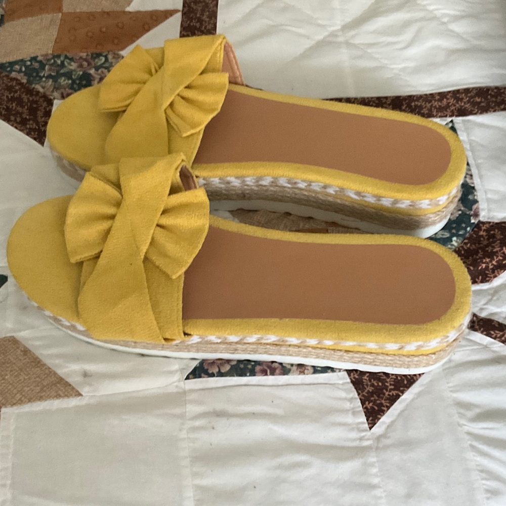 Yellow Espadrille Slide Sandals